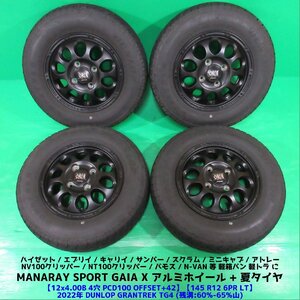 バモス 145R12 6PR LT 2022年夏タイヤ 60-65%山DUNLOP GRANTREK TG4 4本 4穴PCD100 4.00B +42 N-VAN アトレー エブリイ キャリイ 中古新潟