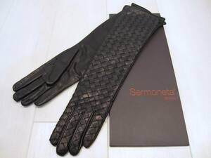 ★限定廃版品★Sermoneta gloves セルモネータグローヴス 革 ロング 手袋 イントレチャート レザー ブラック イタリア製 ITALY 送料無料