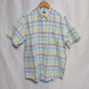 LACOSTE◆ラコステ 半袖 チェック柄 ボタンダウンシャツ（水色×黄色）サイズ４◆USED