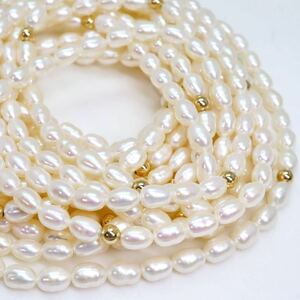 美品!!テリ抜群!!＊本真珠5連ロングネックレス＊j 約99.6g 約64.0cm パール pearl necklace jewelry silver CE0/DB0