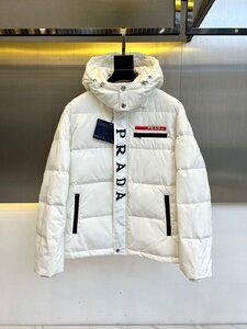 PRADA　メンズダウンジャケット　ダウン90％　プラダ　ジャンパー　ジャケット　カジュアル　冬服　ホワイト系　サイズ48　1000円～