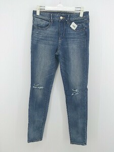 ◇ AMERICAN EAGLE OUTFITTERS ストレッチ ダメージ加工 スキニー デニム パンツ ジーンズ サイズ US4 ブルー レディース P