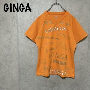 【GINGA】ジンガ（one）スポーツTシャツ＊Vネック＊ラメ入り＊オレンジ