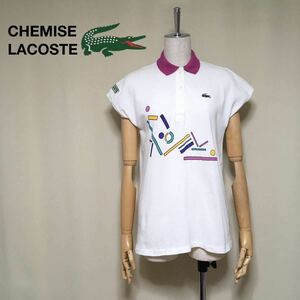 【希少/美品】CHEMISE LACOSTE シュミーズラコステ フレンチスリーブ 半袖ポロシャツ 40/M〜Lサイズ相当 ホワイト レディース 文字ワニ