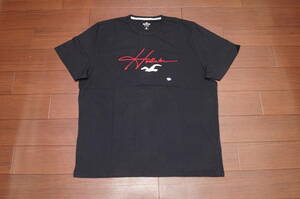 Hollister ロゴ筆記体刺繍 Tシャツ 半袖/XXL/ブラック/黒/メンズ Tシャツ アバクロ a&f カットソー ll 2l 3l ビッグサイズ