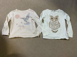 激安! GAP KIDS ギャップ キッズ XS 4-5 110 ロンT 長袖 Tシャツ 2枚セット 鳥 フクロウ ラメ 女の子用/AS