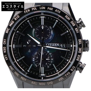 【新品同様】CITIZEN シチズン AT8286-65E H800 ATTESA アテッサ LAYERS of TIME クロノグラフ エコ・ドライブ電波 腕時計 ブラック