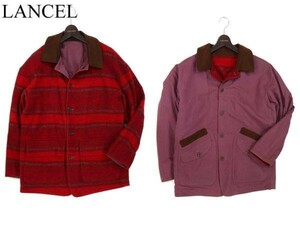 LANCEL ランセル 秋冬 2way リバーシブル★ ボーダー ウール & コットン ジャケット ジャンパー Sz.M　メンズ 日本製　G2T04264_C#N