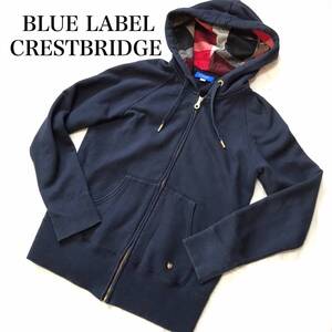 ★ BLUE LABEL CRESTBRIDGE ブルーレーベル・クレストブリッジ　ネイビー×レッド チェック柄 フルジップ パーカー 38 ★