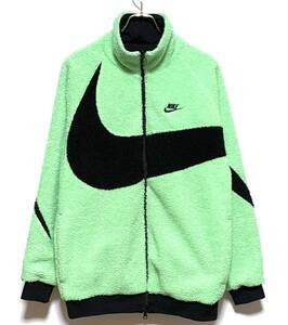 NIKE NSW REVERSIBLE BIG SWOOSH FULL ZIP BOA JACKET（M）ライム／黒 ナイキ ビッグ スウッシュ ボア ジャケット シェルパ