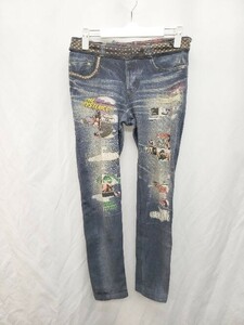 ◇ HYSTERIC GLAMOUR ヒステリックグラマー ロゴ 総柄 レギンスパンツ サイズF ネイビー系 レディース P