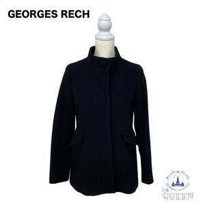 ☆美品☆ GEORGES RECH ジョルジュレッシュ ジャケット アウター 長袖 スタンドカラー フライフロント レディース ブラック 36 i-9