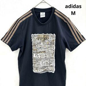 adidas アディダス 古着 プリント Tシャツ スリーライン M