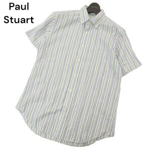 Paul Stuart ポール・スチュアート 春夏 半袖 ボタンダウン ストライプ★ シャツ Sz.L　メンズ　A4T06135_5#A