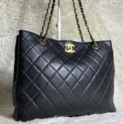 極美品✨CHANEL チェーン トートバッグ マトラッセ ターンロック 黒