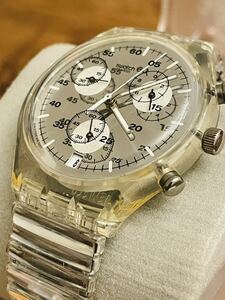 最高のデザイン！vintage swatch 鏡面　クロノグラフ　　skin スキン　90s レア　珍品　腕時計