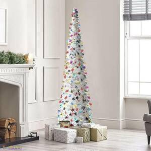 クリスマス 150cm モールクリスマスツリー 折り畳み キラキラモール ポップアップ スリムで存在感抜群 ホワイトカラー パーティ 雰囲気作り