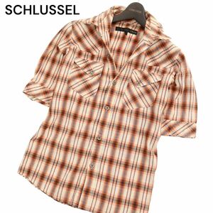 SCHLUSSEL シュリセル 春夏 半袖 襟ワイヤー★ ウエスタン オンブレー チェック シャツ Sz.2　メンズ　C4T02882_3#A