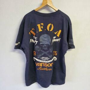 バンソン VANSON Tシャツ 半袖 ロゴ スカル ドクロ 刺繍 レザー XL