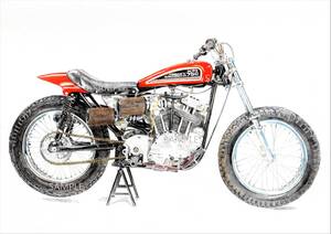 Ａ４プリントです　ハーレーダヴィッドソン　XR750　　水彩画　　バイクイラスト　　