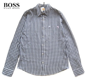 美品!!ヒューゴボス HUGO BOSS*爽やかチェック柄シャツ L 紺×白 ネイビー×ホワイト