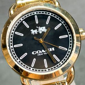 美品 COACH コーチ CA.105.7.95.1216 腕時計 クオーツ アナログ ブラック文字盤 ゴールド ステンレススチール 新品電池交換済み 動作確認済