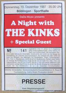 A Night With The Kinks★1987年ドイツ・ボブリンゲン公演半券