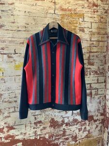 70s LEONARDO STRASSI STRIPE POLYESTER JACKET BLACK ヴィンテージ ビンテージ ストライプジャケット ブラック 黒 60s 送料無料