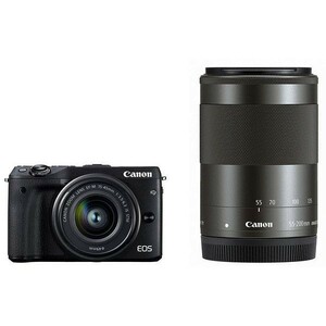 中古 １年保証 美品 Canon EOS M3 15-45mm 55-200mm ダブルズームキット ブラック