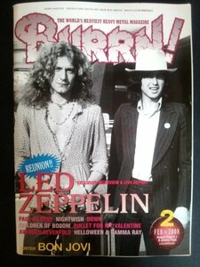 Ba1 06839 BURRN! バーン 2008年2月号 LED ZEPPELIN/PAUL GILBERT/再検証：CARCASS/GAMMA RAY/NIGHTWISH/APOCALYPTICA/SLASH 他