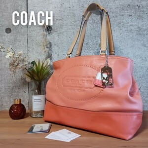 美品 COACH オールドコーチ ヴィンテージ 本革 レザー 肩掛け 手提げ ショルダーバッグ 鞄 トートバッグ ハンドバッグ オレンジ ピンク