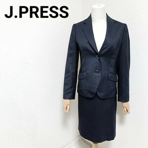 ジェイプレス J.PRESS 美品 スカートセットアップ シングルジャケット ひざ丈タイトスカート 黒色 ブラック ウール 9 M レディース