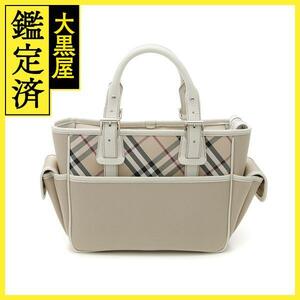 BURBERRY　バーバリー　チェックエ　ハンドバッグ　ベージュ　ホワイト　ナイロン　レザー　【431】2148103653063　