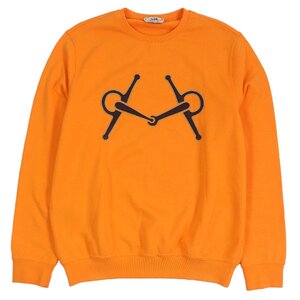 美品□HERMES エルメス 19SS コットン ビットラムレザーパッチ トレーナー スウェットシャツ オレンジ L イタリア製 正規品 メンズ