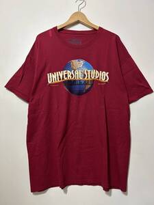 ● UNIVERSAL STUDIOS 半袖 Tシャツ ボルドー えんじ XL ビッグサイズ ユニバーサルスタジオ ビッグロゴプリント 地球 US規格 古着 輸入