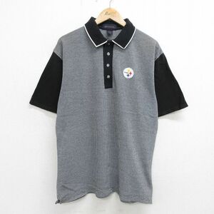 XL/古着 半袖 ポロ シャツ メンズ 00s NFL ピッツバーグスティーラーズ コットン 黒他 ブラック チェック 24jun24 中古 トップス