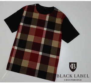 【店舗限定】 新品 BLACK LABELCRESTBRIDGEブラックレーベル クレストブリッジ パネルCBチェックTシャツ 【L】レッド×ブラック