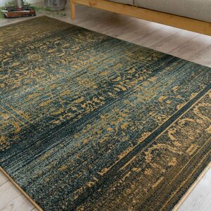 ■■サヤンサヤン ラグマット ペルシャ 絨毯 アンティーク 高級感 アジアン ウィルトン 約200×200cm 2畳 ネイビー