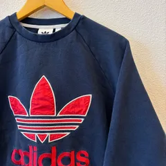 古着 M スウェット adidas アディダス ビックロゴ クルーネック ネイビー レッド