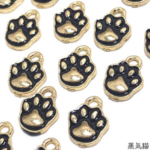 c0360【ミニ】黒猫肉球チャーム 10個【ネコ キャット 手ピアス イヤリング 手芸材料ハンドメイド用アクセサリーパーツ素材】蒸気猫パーツ