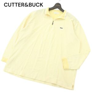 CUTTER&BUCK カッター＆バック 通年 ロゴ刺繍★ ボーダー 長袖 ハーフジップ 鹿の子 ポロシャツ Sz.LL　メンズ 大きいサイズ　A4T01132_2#F