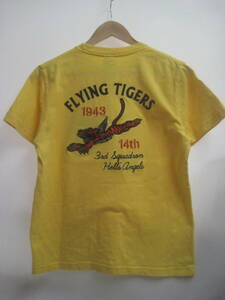 一点物!! HOUSTON ヒューストン ミリタリー刺繍 Tシャツ ポケットTシャツ FLYING TIGERS 1943 14th 厚手 良柄 サイズ MEDIUM