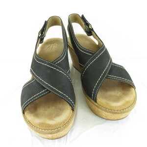 クラークス clarks AISLEY TULIP コルクサンダル レザー プラットフォーム ウェッジソール8cm 黒 24.5 *A137 レディース