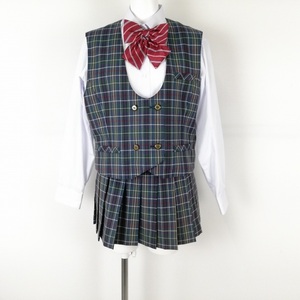 1円 ベスト マイクロミニスカート リボン 上下4点セット 指定 冬物 女子 学生服 中学 高校 制服 中古 ランクB EY3074