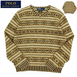 【B2387】【美品】【90年代頃】【アルパカ使用】POLO RALPH LAUREN ポロラルフローレン セーター ネイティブ柄 ハンドニット サイズM