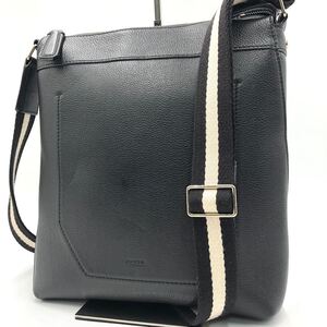 1円【近年モデル/極美品】BALLY バリー メンズ ビジネス ショルダーバッグ A4 斜め掛け メッセンジャー トレスポ レザー シボ革 ブラック