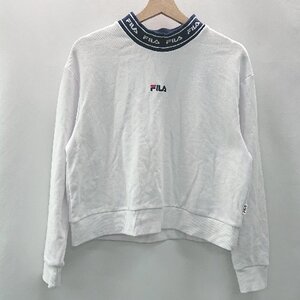 ◇ FILA フィラ ハイネック 袖リブ ブランドロゴ刺? スポ－ツ 長袖 トレーナー サイズF ホワイト レディース E