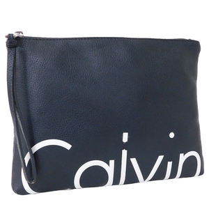 1円 ■ カルバンクライン クラッチバッグ レザー ブラック系 レディース メンズ ビジネス Calvin Klein ■E.Aee.hP-01