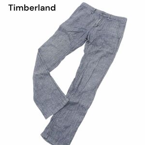 Timberland ティンバーランド SLIM 麻 リネン★ ロゴ ストレッチ シャンブレー パンツ Sz.30　メンズ 紺　A4B02551_5#P