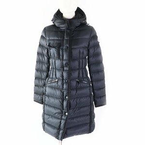 美品 MONCLER モンクレール HERMINE エルミンヌ 美シルエット ロゴワッペン・フード付き ダウンコート ブラック 0 レディース